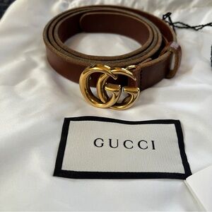 Authentic GUCCI GG Logo Brown Leather Marmont Belt Size 80-32